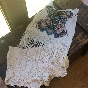 Full Outfit Crochet Shorts and Fringe Top